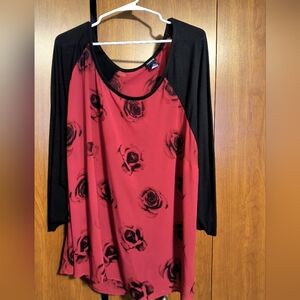 Torrid Black and Red Rose Print Long Sleeve Top
